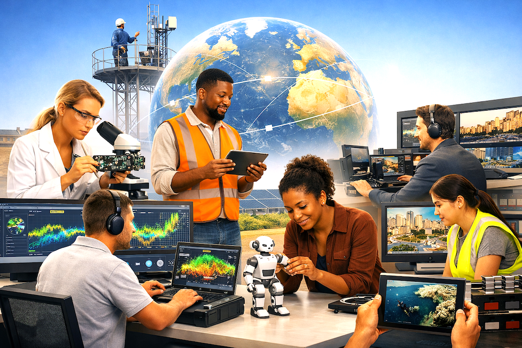 Image of people working in different sectors that use drones.