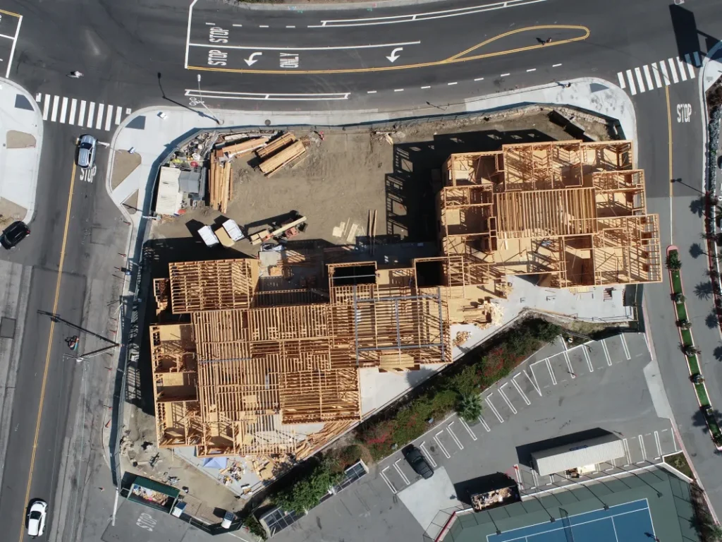 Aerial image of a construction site. 